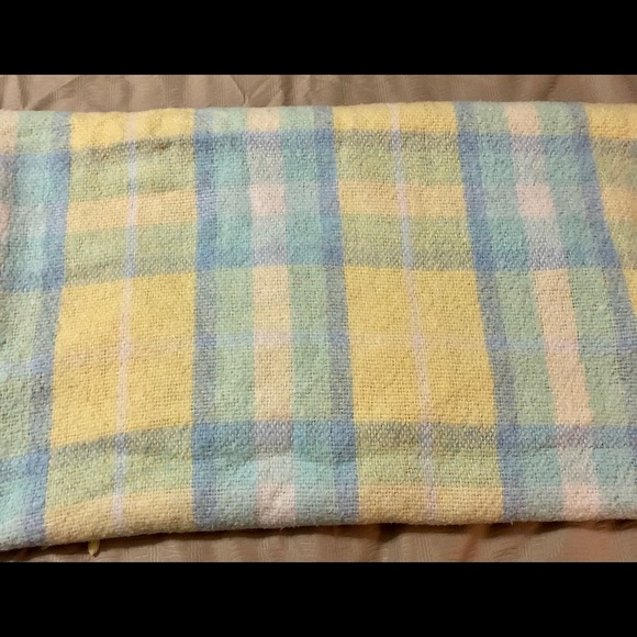 Italian Pastel Blue Yellow Plaid Throw Blanket - Picture 2 of 7